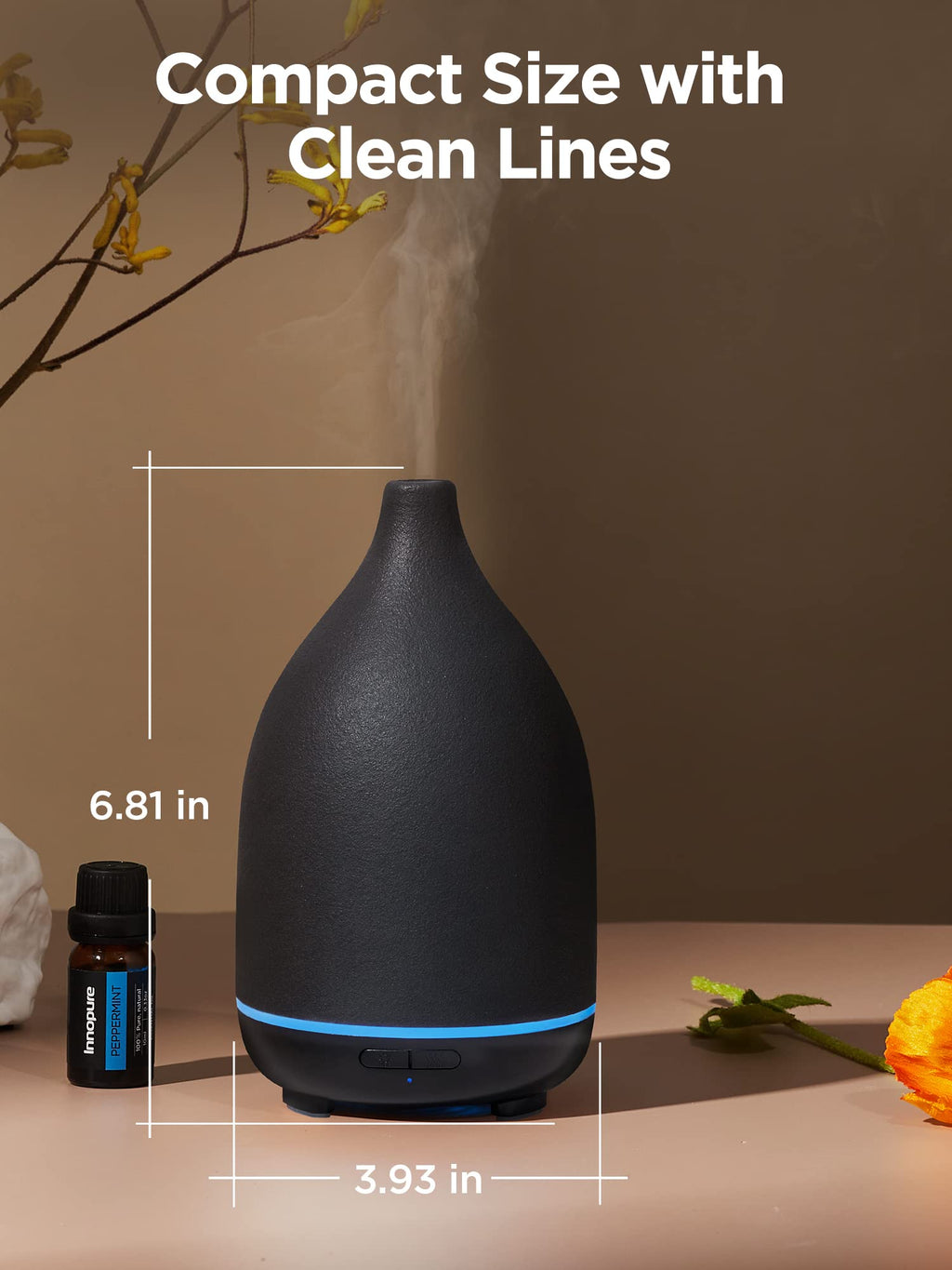 150ml Ceramic Essential Oil Diffuser, Diffusers, Black