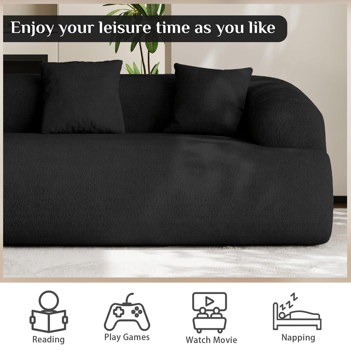 Boneless Couch Set, 91" + 75'' Cloud Couch Set, Chenille Curved Sofa, Modern Compression Sofa, No Assembly Required
