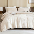 Beige Comforter Set King Size, Cream 3 Pieces Comforter Set, Lightweight Solid Neutral Bedding Set, All Seasons Soft