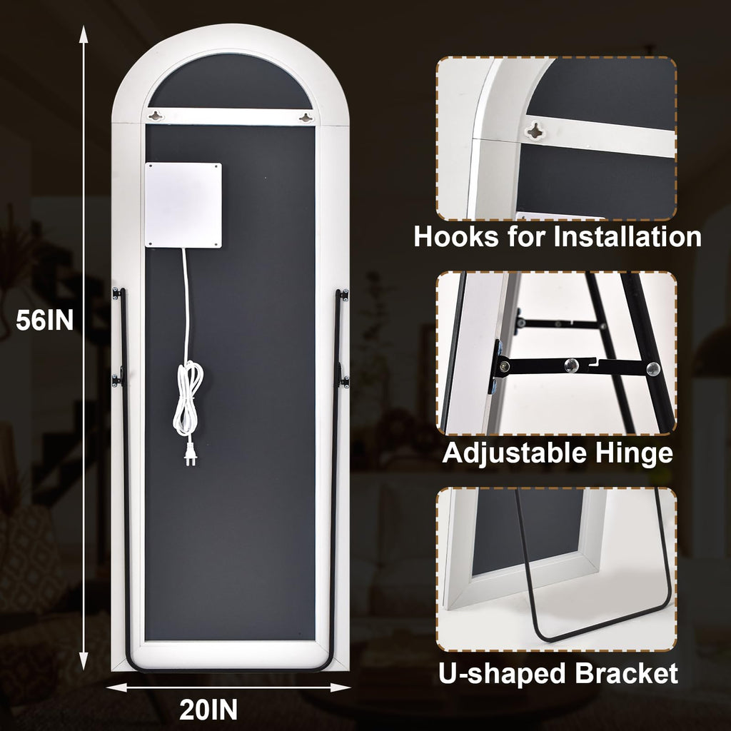 20"x56" Arched Full Length Mirror LED Lighted Floor Standing Mirror