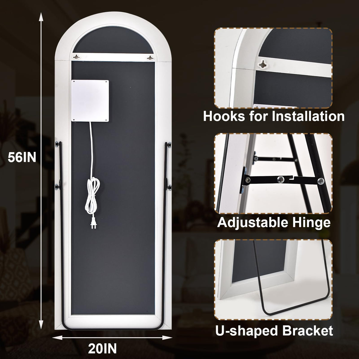 20"x56" Arched Full Length Mirror LED Lighted Floor Standing Mirror