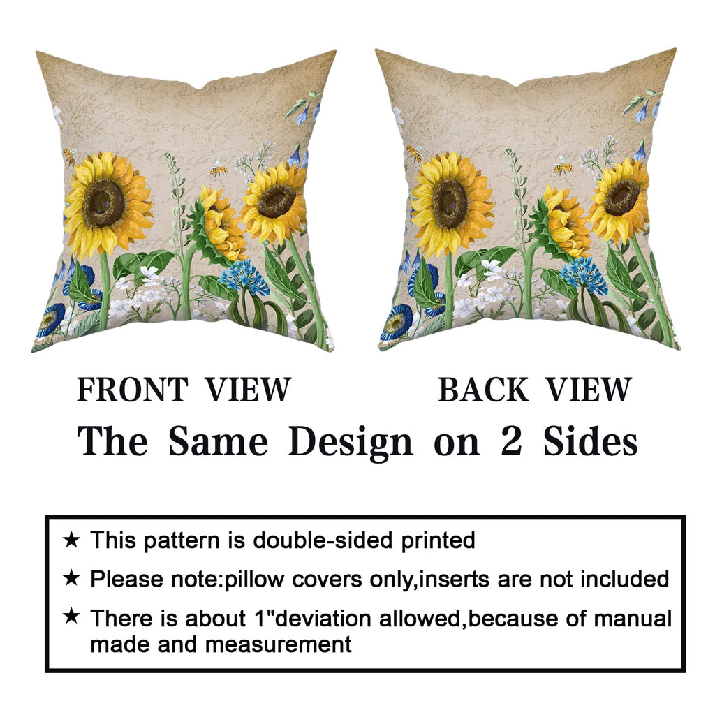 Sunflower Throw Pillows Butterfly Pillow Covers Honeybee Throw Pillow Cover Watercolor Yellow and Blue Floral