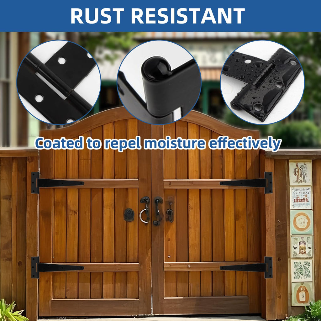 T-Strap Barn Door Hinges Shed Door Heavy Duty Hinges Gate Strap Wooden Fence Yard Tee Hinge Black Wrought Hardware