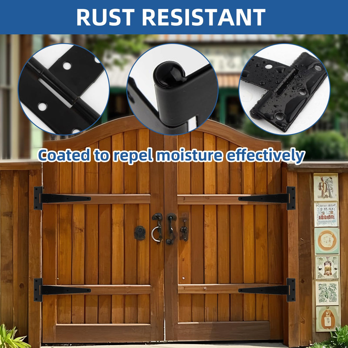 T-Strap Barn Door Hinges Shed Door Heavy Duty Hinges Gate Strap Wooden Fence Yard Tee Hinge Black Wrought Hardware