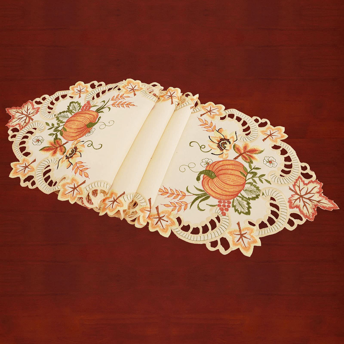 Thanksgiving Harvest Pumpkins Table Runners for Autumn Or Fall Decorations, Embroidery (14 × 90 Inches)