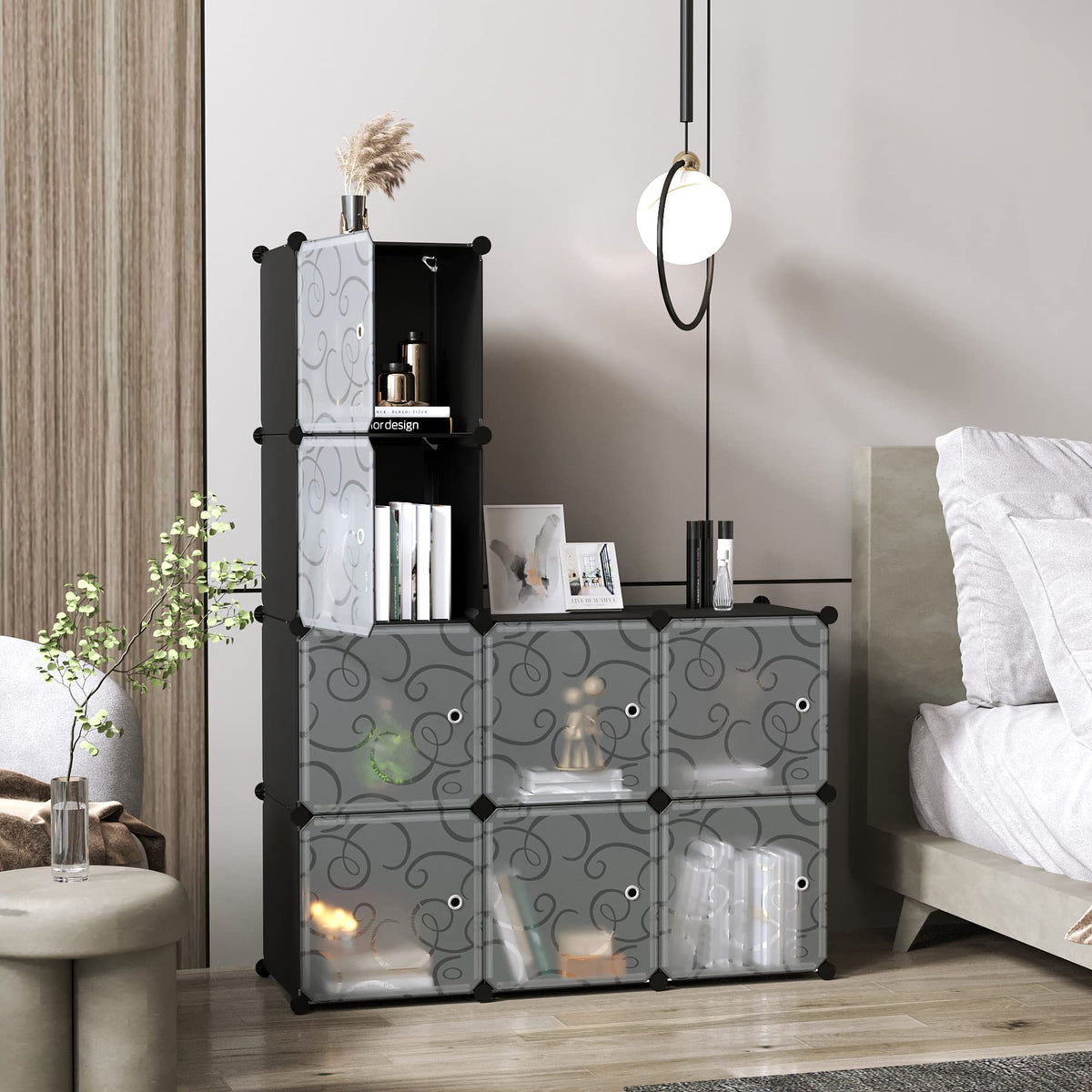 8-Cube Storage Organizer with Door Cube Shelf Closet Cabinet Black