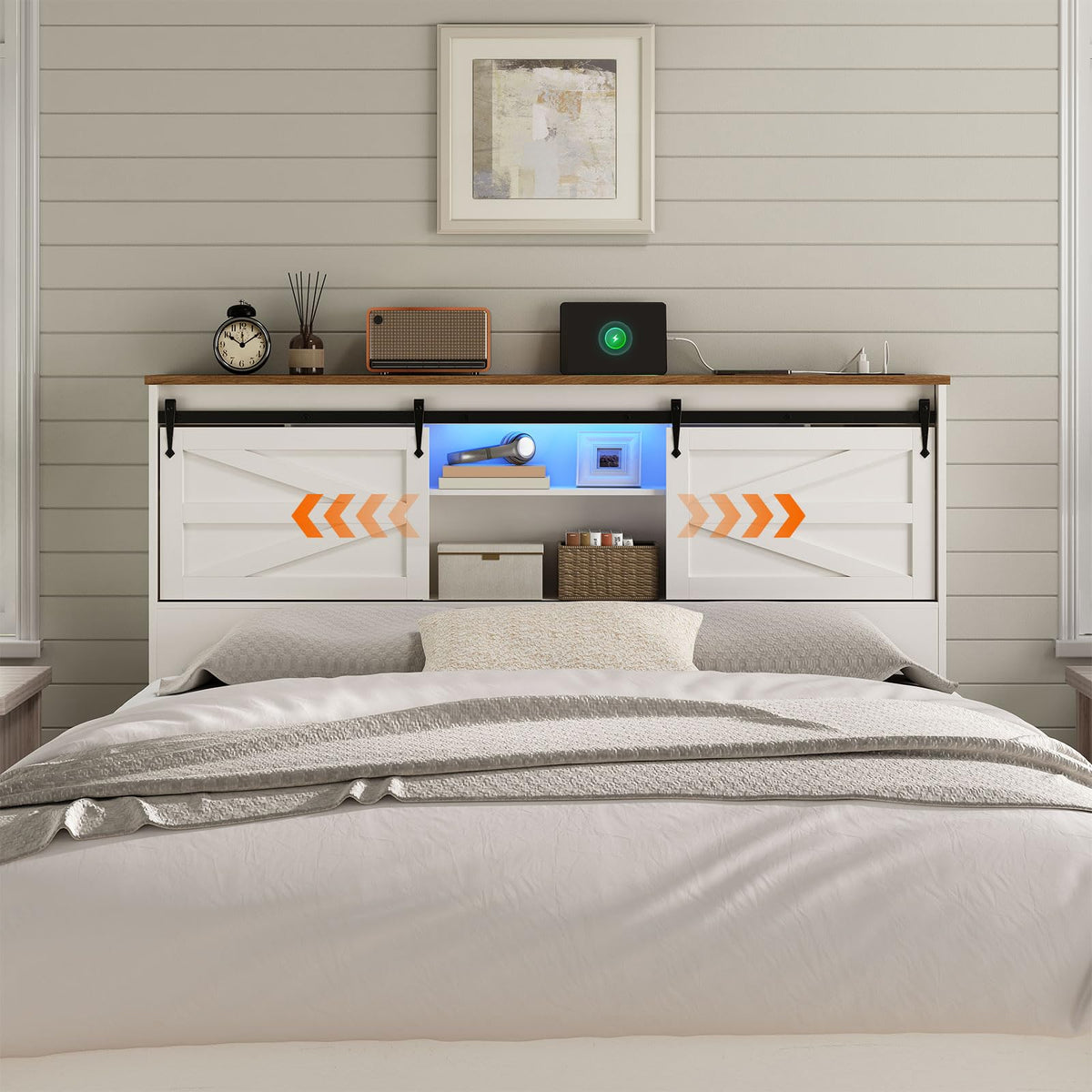 Queen Headboard with Storage Shelf