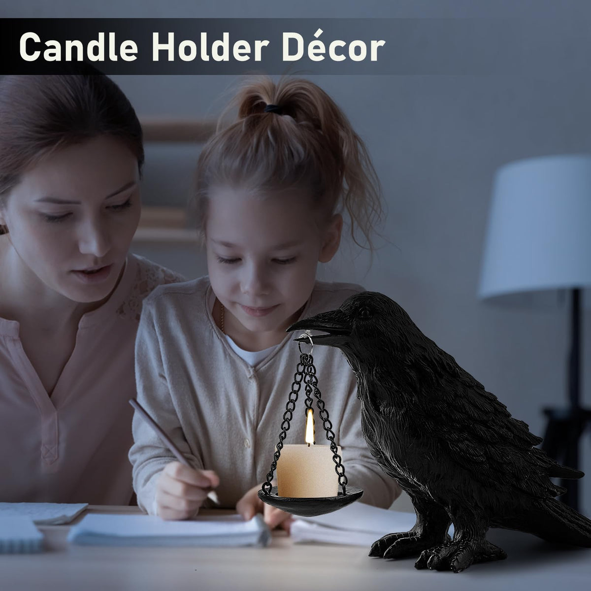 Gothic Crow Lamp with Tealight Candle Holder Resin Raven Decor Statue Gothic Home Decor Unique Goth Gifts Black