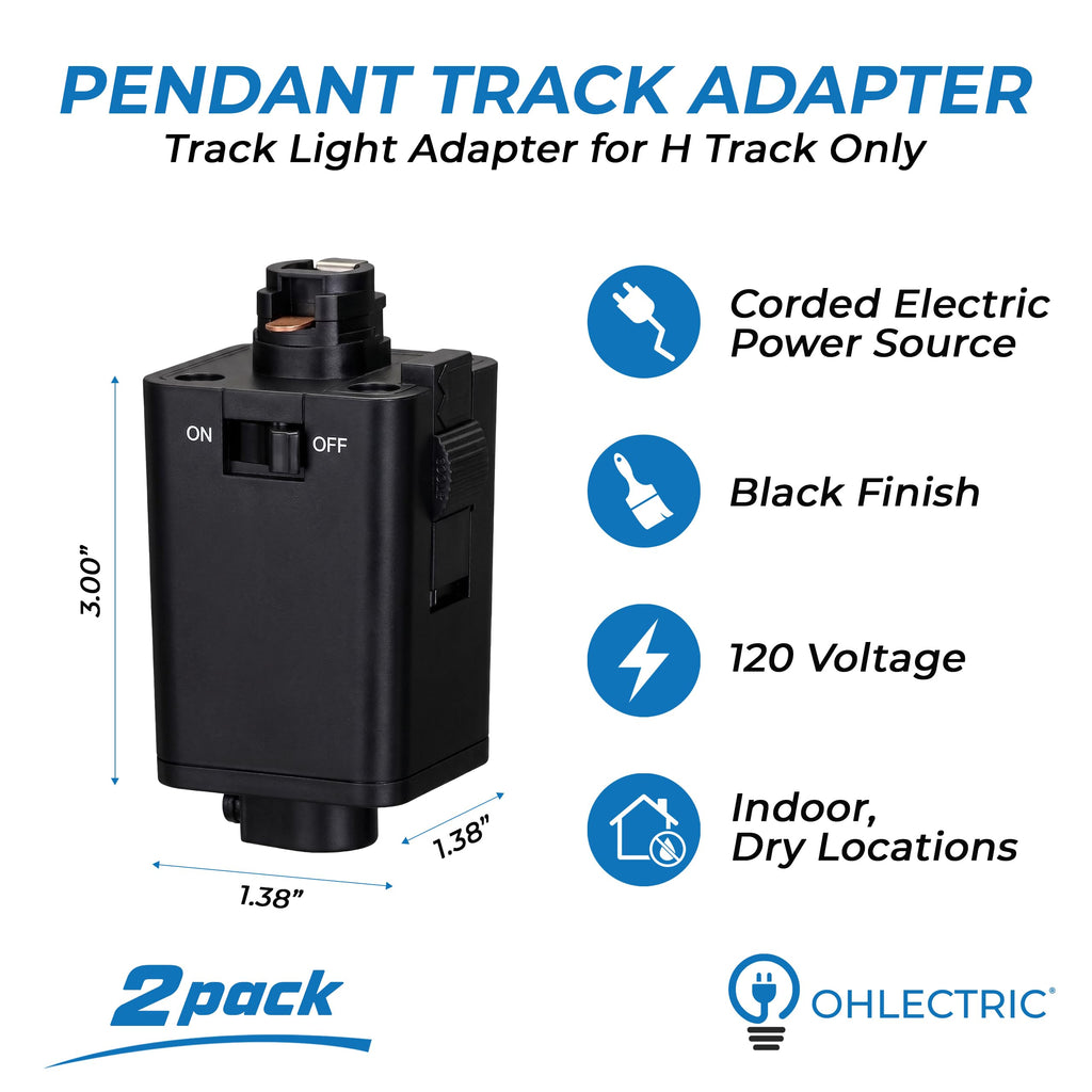 Pendant Track Adapter (2 Pack) - Track Light Adapter for H Track