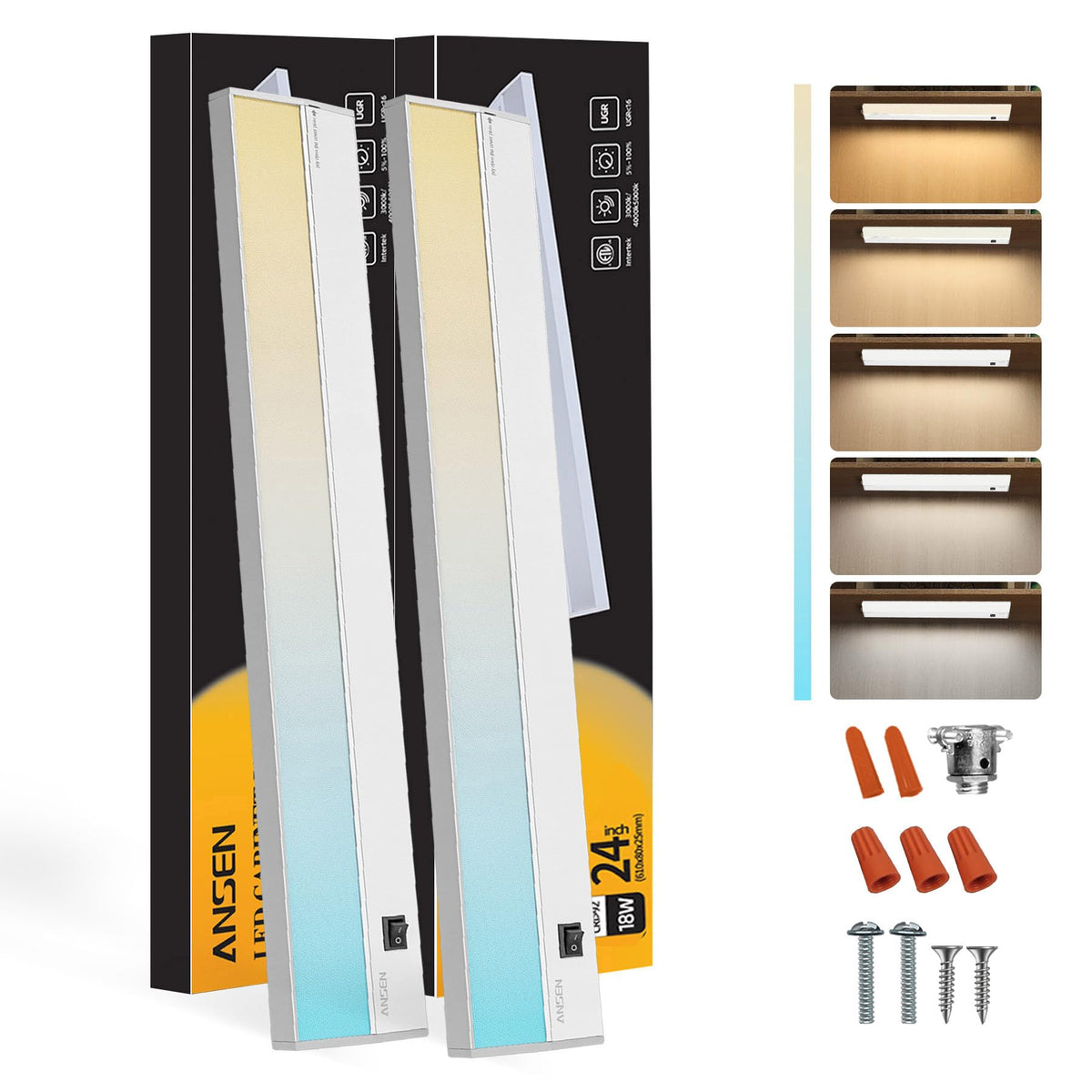 Of Under Cabinet Lighting Hardwired, 24in 18W 1237LM Dimmable Led Light /Closet, CRI 92+, R9 90+, 5 Color