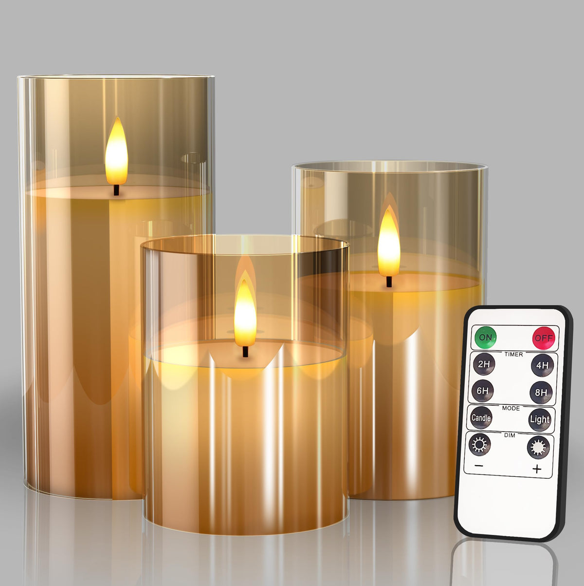 Glass Battery Operated LED Flameless Candles with Remote and Timer, Real Wax Candles Warm Color Flickering Light for