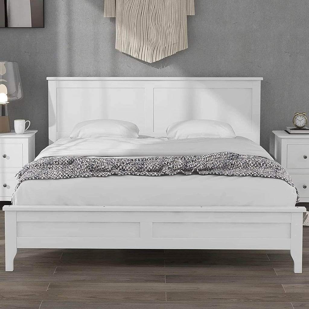 Wood Queen Size Bed Frame with Headboard, Modern Solid Farmhouse Platform Bed Frame, Sturdy Wooden Foundation with