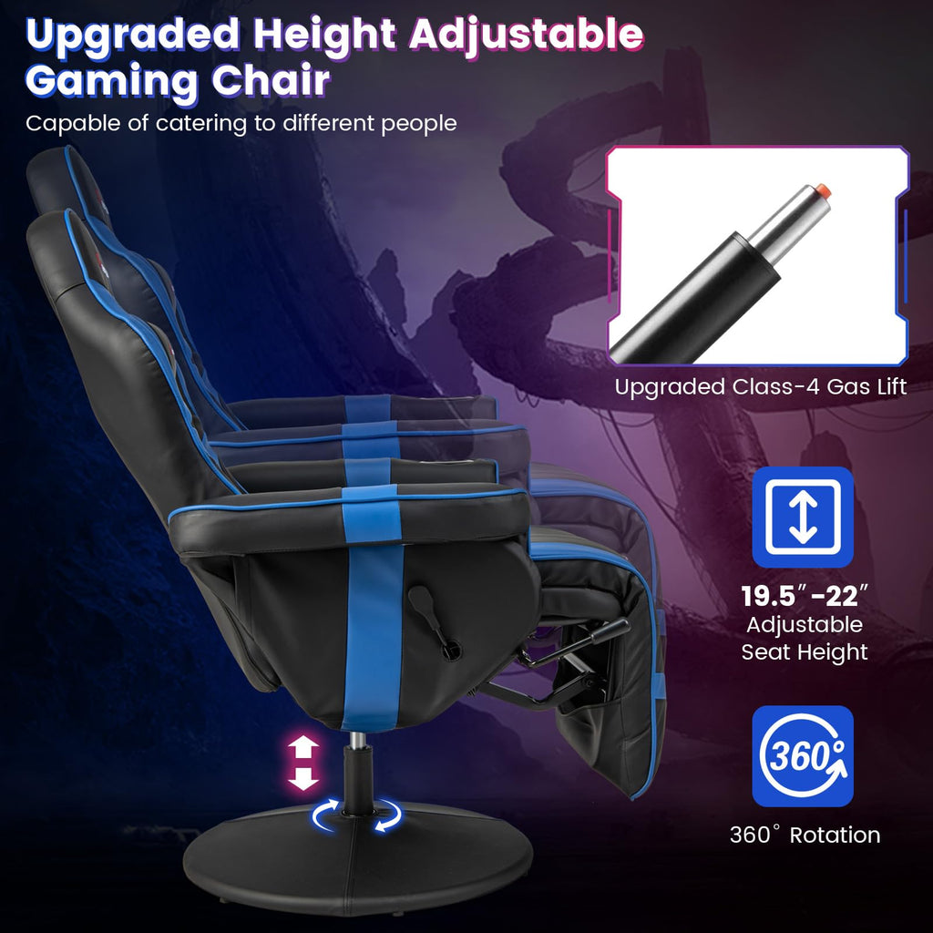 Gaming Chair, Height Adjustable Massage Video Game Chair with Retractable Footrest, Cup Holder, Headrest, Swivel