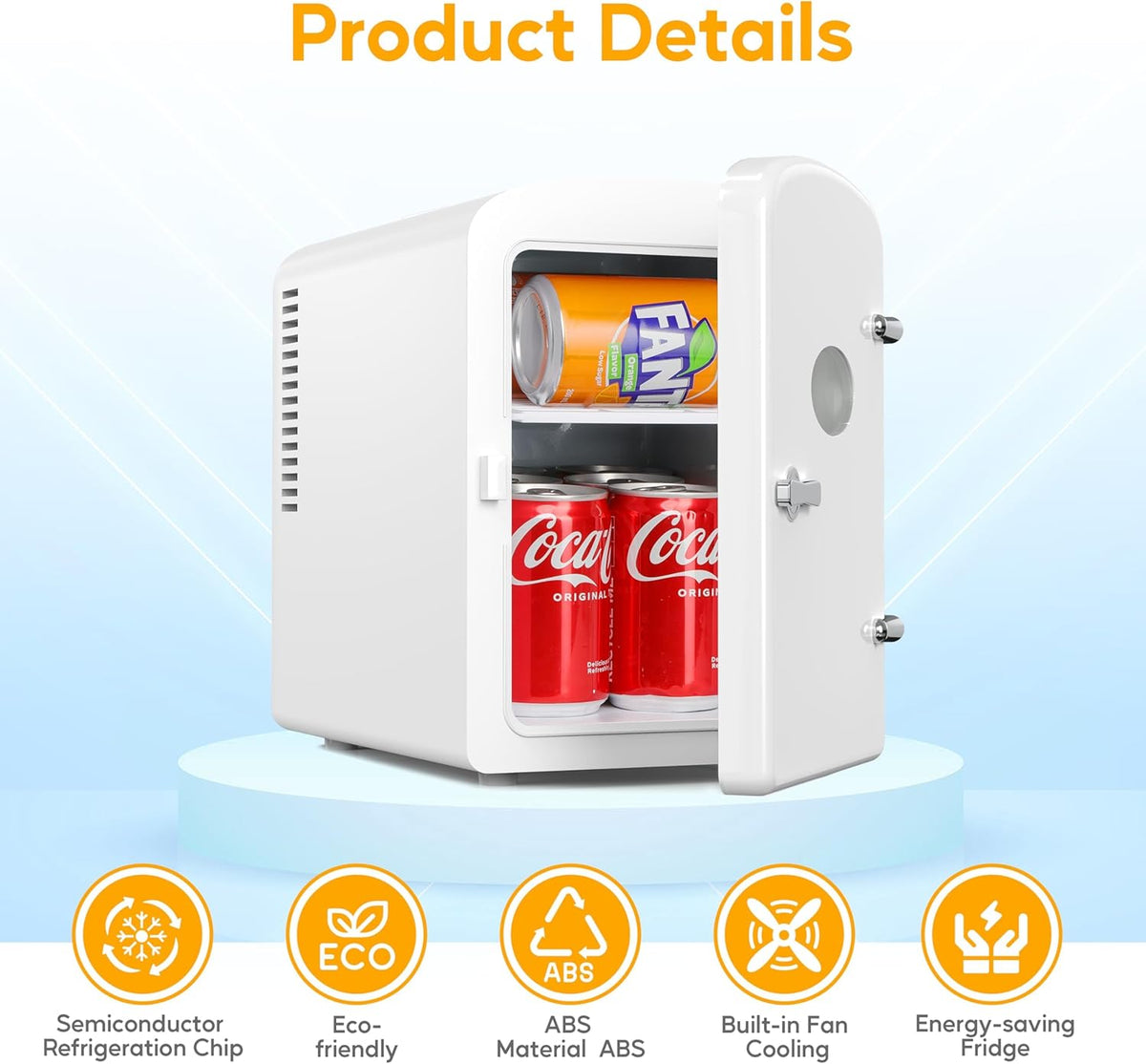 Mini Fridge, 6L/9 Can Skincare Beverage Small Refrigerator for Bedroom, Office, Dorm, Car, 100% Freon-Free Cooler and Heater Compact Refrigerators with Observation Window, White