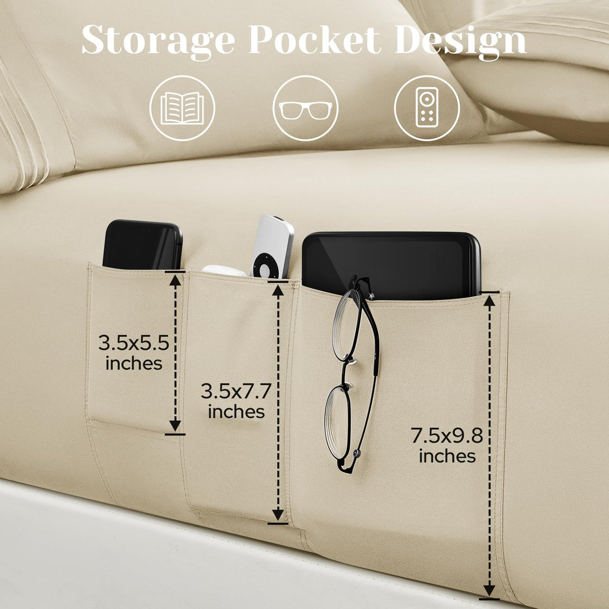 6 Pieces Bed Sheets Set with Pockets on Side(Cream), Sweat-Wicking Breathable Sheets, 16-inch Super Soft Hotel