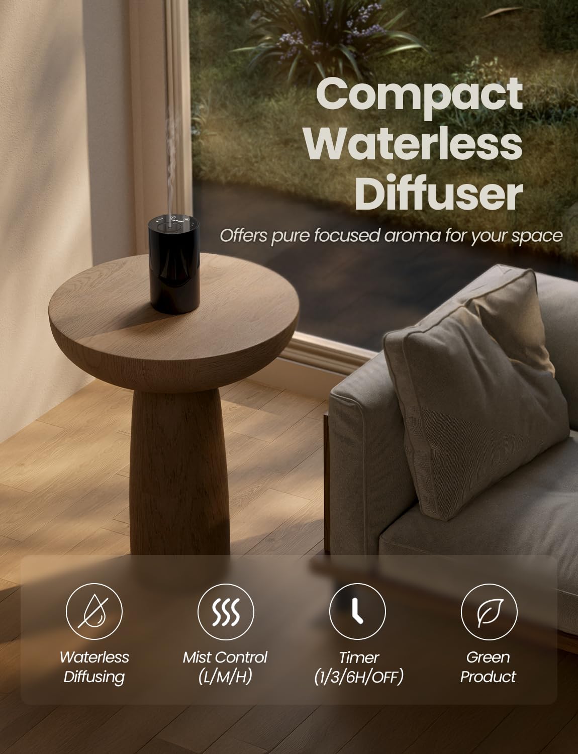 Waterless Essential Oil Diffuser, Portable Aromatherapy Diffuser with 20mL Capacity, Battery Operated Mini Scent