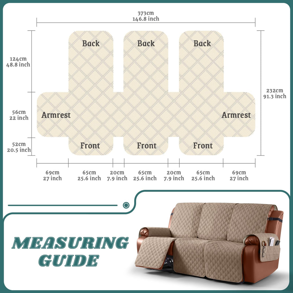 Waterproof Recliner Couch Covers, Non-Slip Sofa SlipCover, 3 Seater