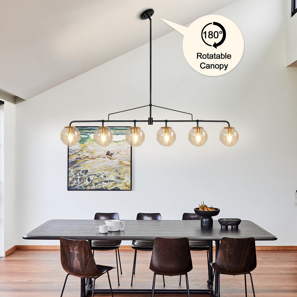Linear Chandelier 6 Lights Glass Globe Linear Island Pendant Light