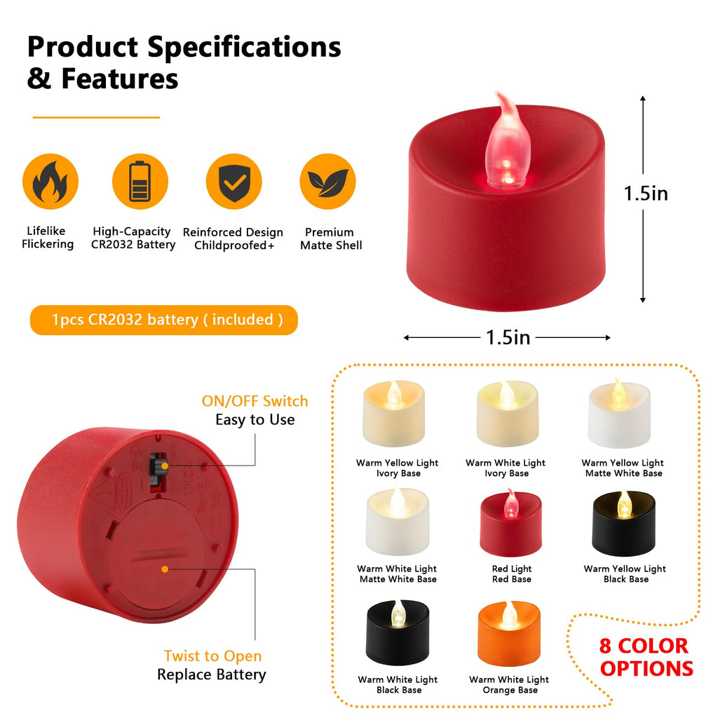 Tea Lights Candles, Flameless Candles Battery Operated Red Light, 50 Pack