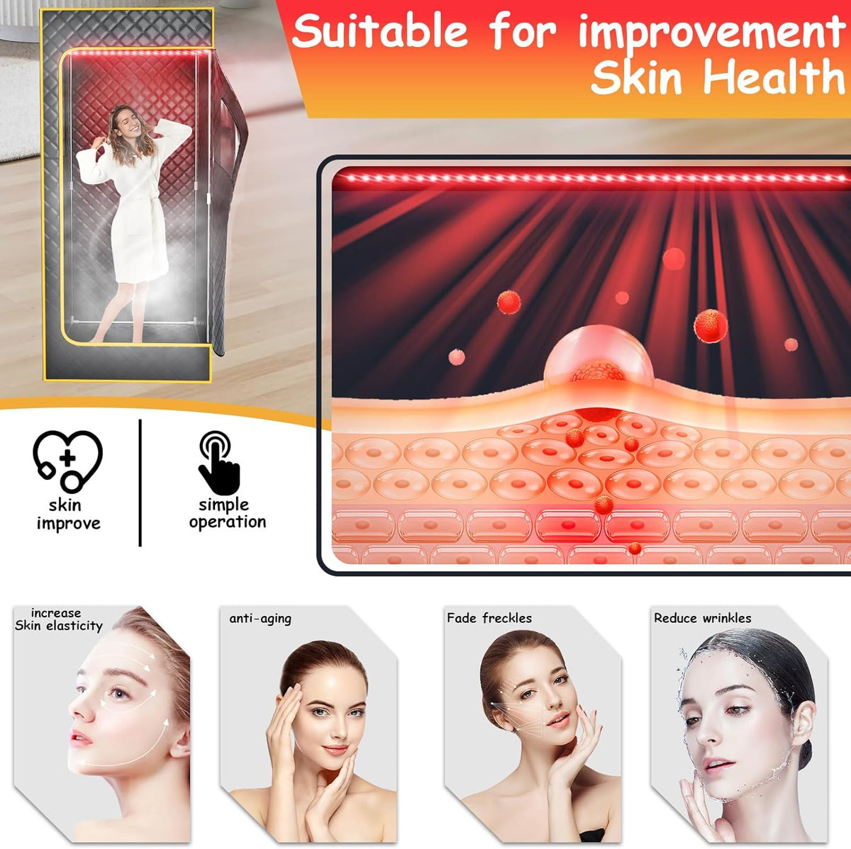 Red Light Portable Steam Sauna for Home, Infrared Sauna for Relaxation,Detoxification,1300W 3L Steamer