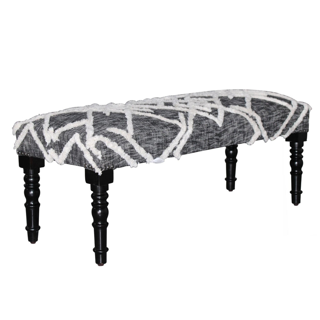 LR Home Black/White Farmhouse Striped Accent Bench | Upholstered Seating, or Entryway | 47" D x 16" W x 18" H