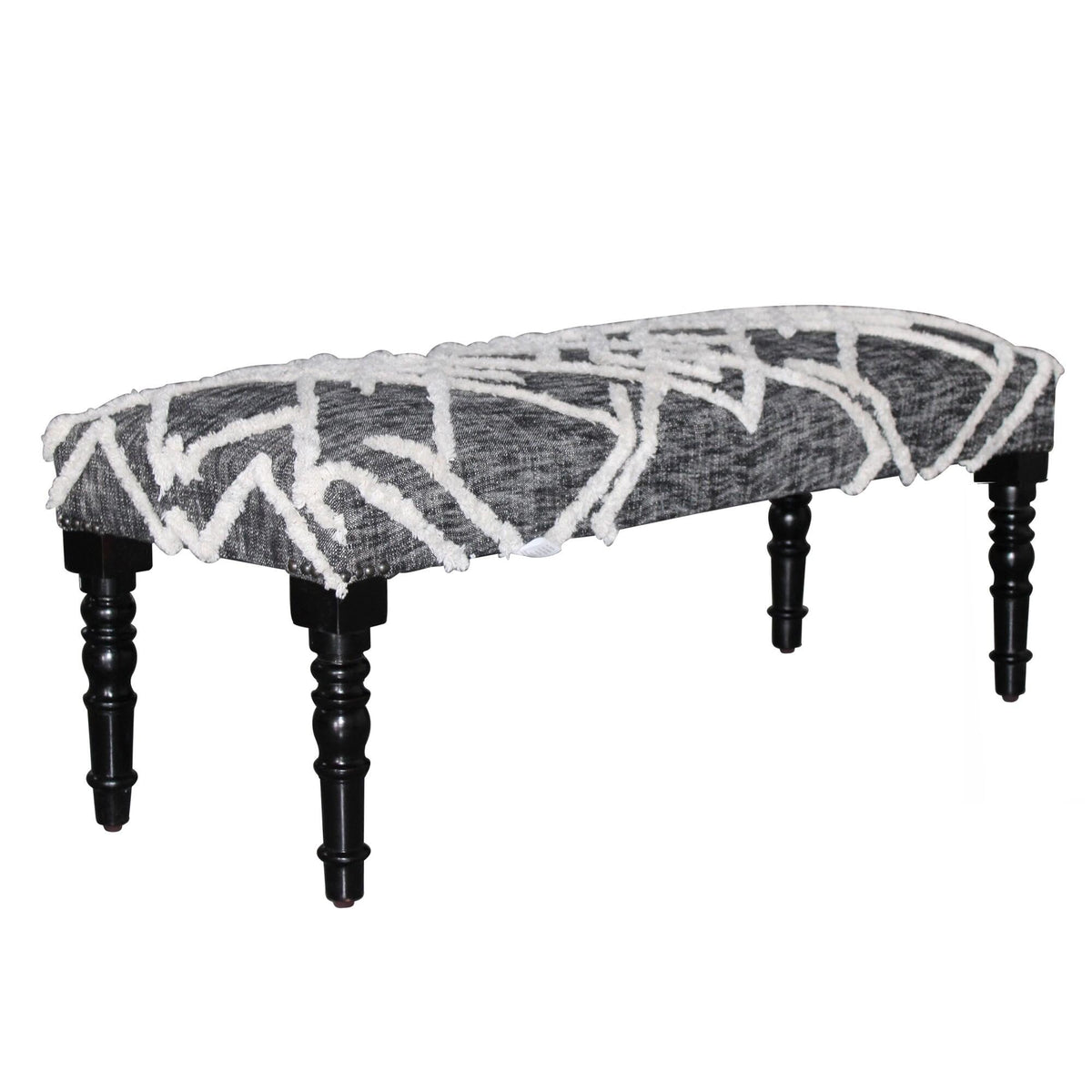 LR Home Black/White Farmhouse Striped Accent Bench | Upholstered Seating, or Entryway | 47" D x 16" W x 18" H