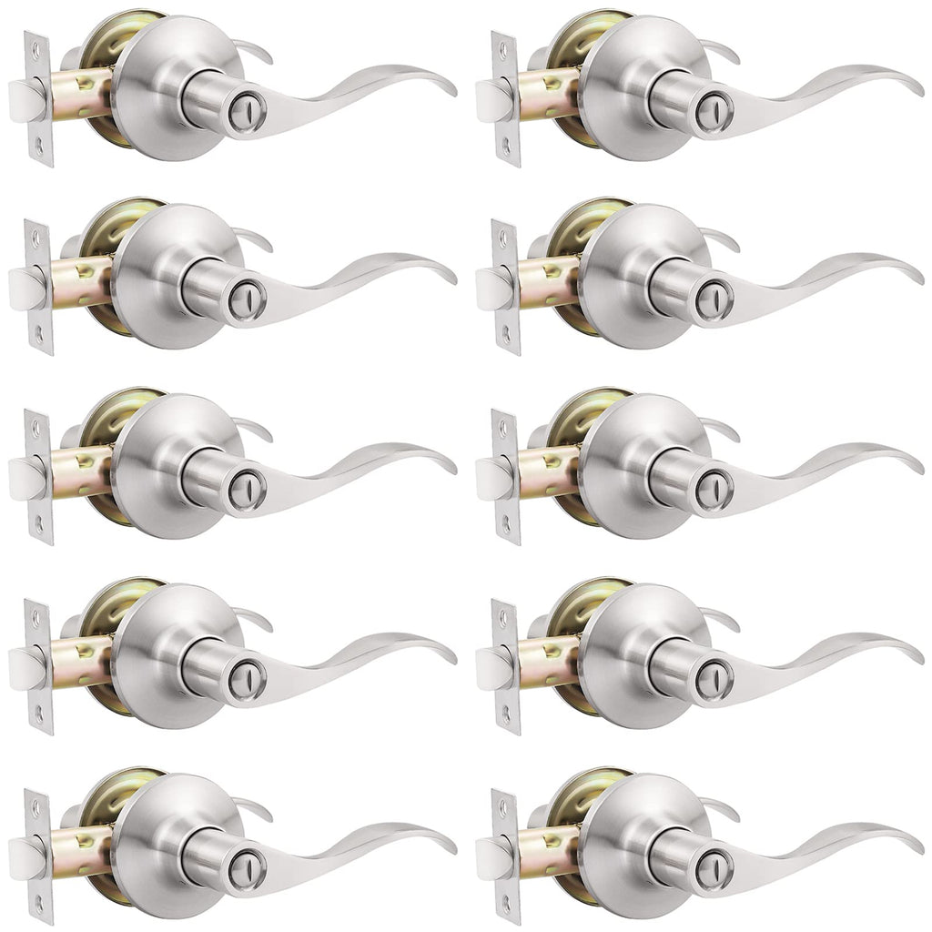 10 Pack Privacy Door Levers Bedroom Door Handle with Lock Satin Nickel Interior Door Handles Keyless Door Lock Wave