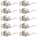 10 Pack Privacy Door Levers Bedroom Door Handle with Lock Satin Nickel Interior Door Handles Keyless Door Lock Wave