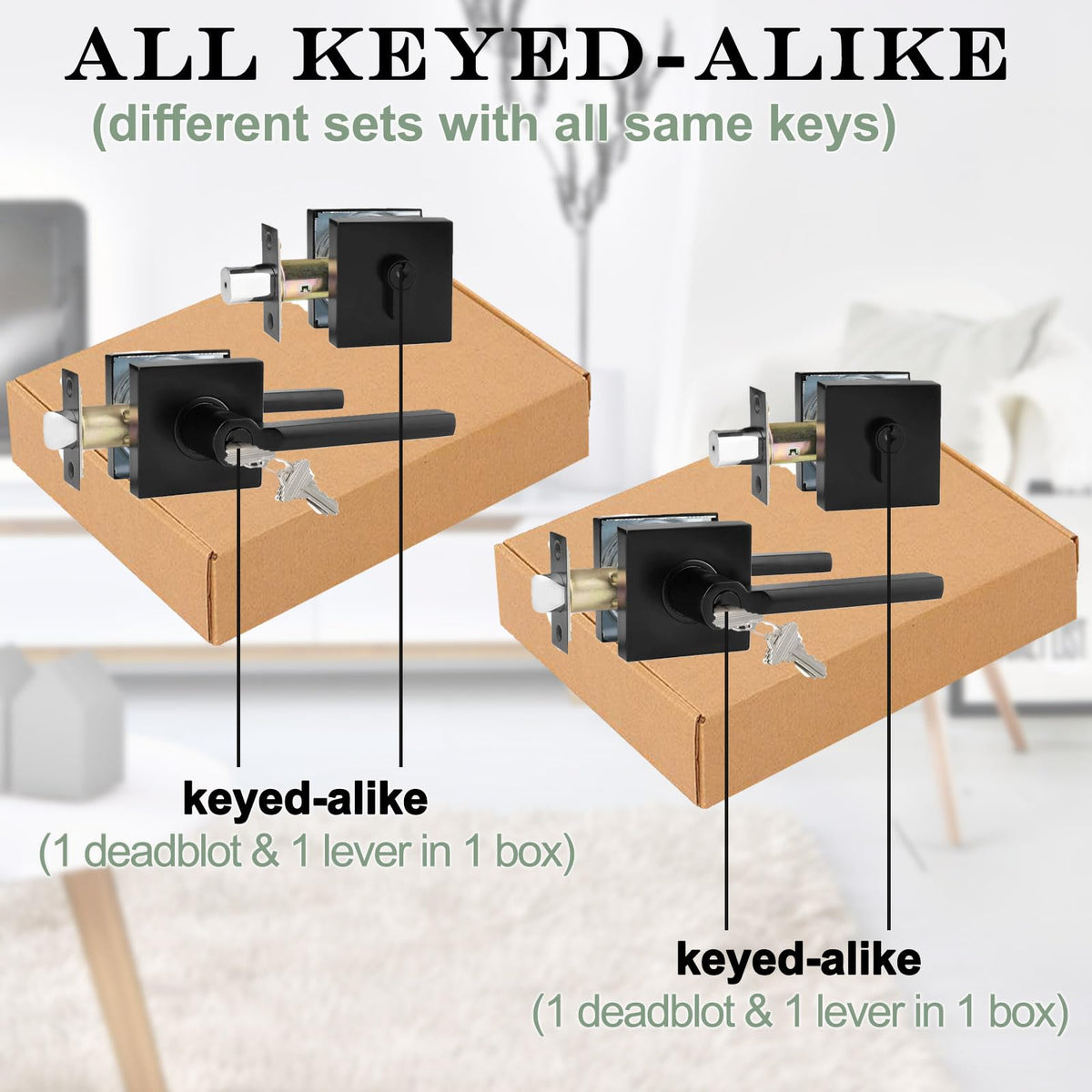 Keyed Alike Entry Door Lever with Single Cylinder Deadbolt, 3 Sets