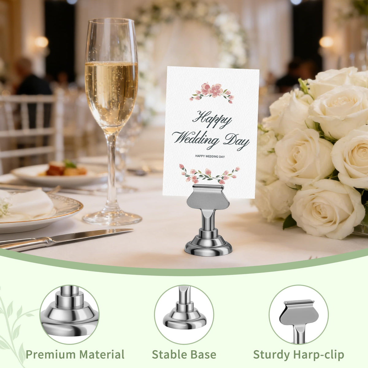 16PK Table Number Holders Place Card Holders 1.7 Inch Table Card Holders Steel Card Holders for Photos, Food Signs
