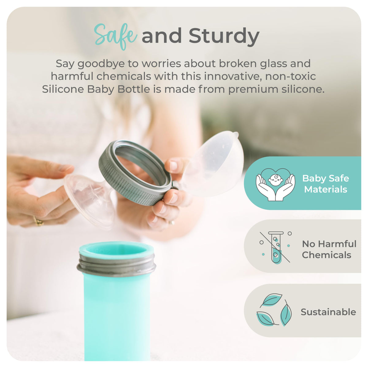 8oz Silicone Baby Bottle with Medium Flow Nipple (3+ Months) - Breastfeeding Bottle, Reusable Silicone Squeeze Pouch