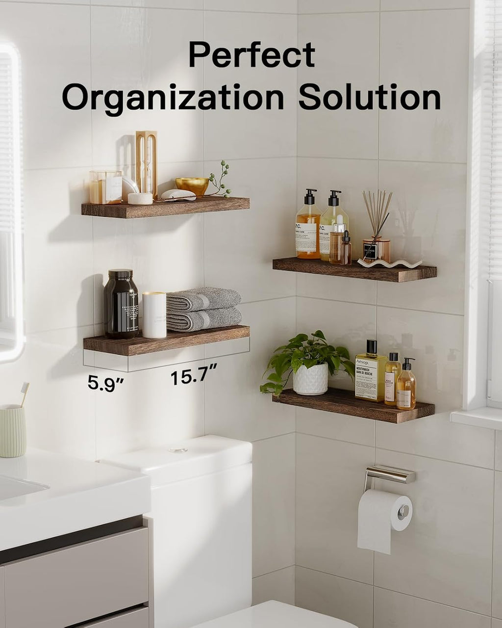 Floating Shelves, Paulownia Wood Wall Shelves /Living Room/Bedroom/Kitchen/Home Office, Natural Wood Floating Shelf