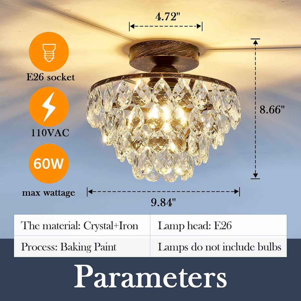 Oil Rubbed Bronze Mini Modern Flush Mount Crystal Chandelier