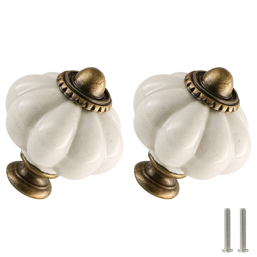 12pcs Ceramic Pumpkin Knobs - Antique White