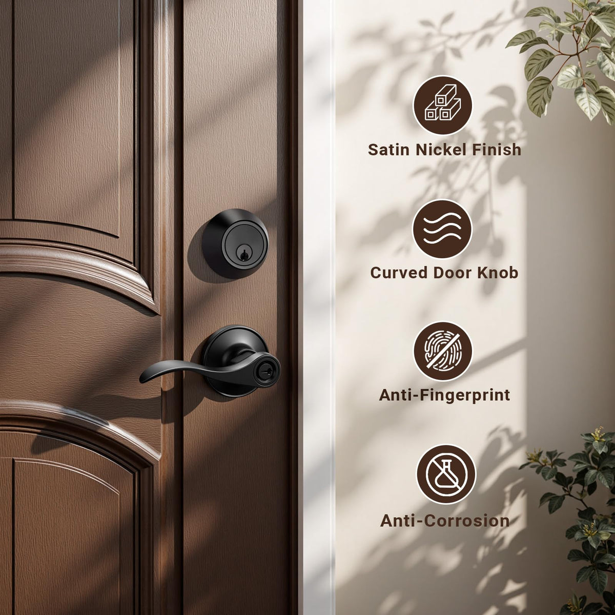 1 Set Entry Door Lever and Deadbolt Lock Set, Deadbolts Keyed Both Sides, All Keyed Same, Wave Style Front and