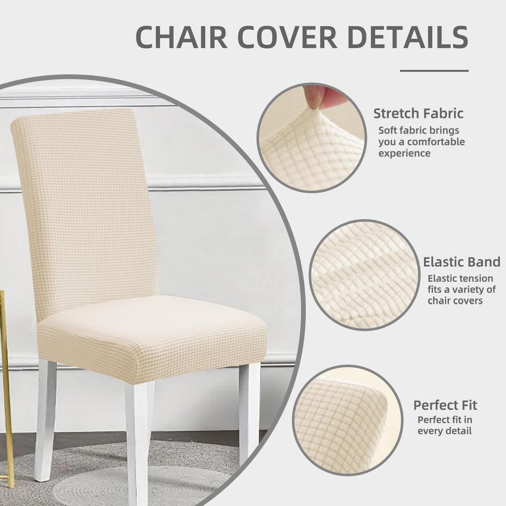 Dining Room Chair Covers, Chair Covers Set of 6, Soft And Stretchy, Cat Scratch Protection, Jacquard Fabric, Cream