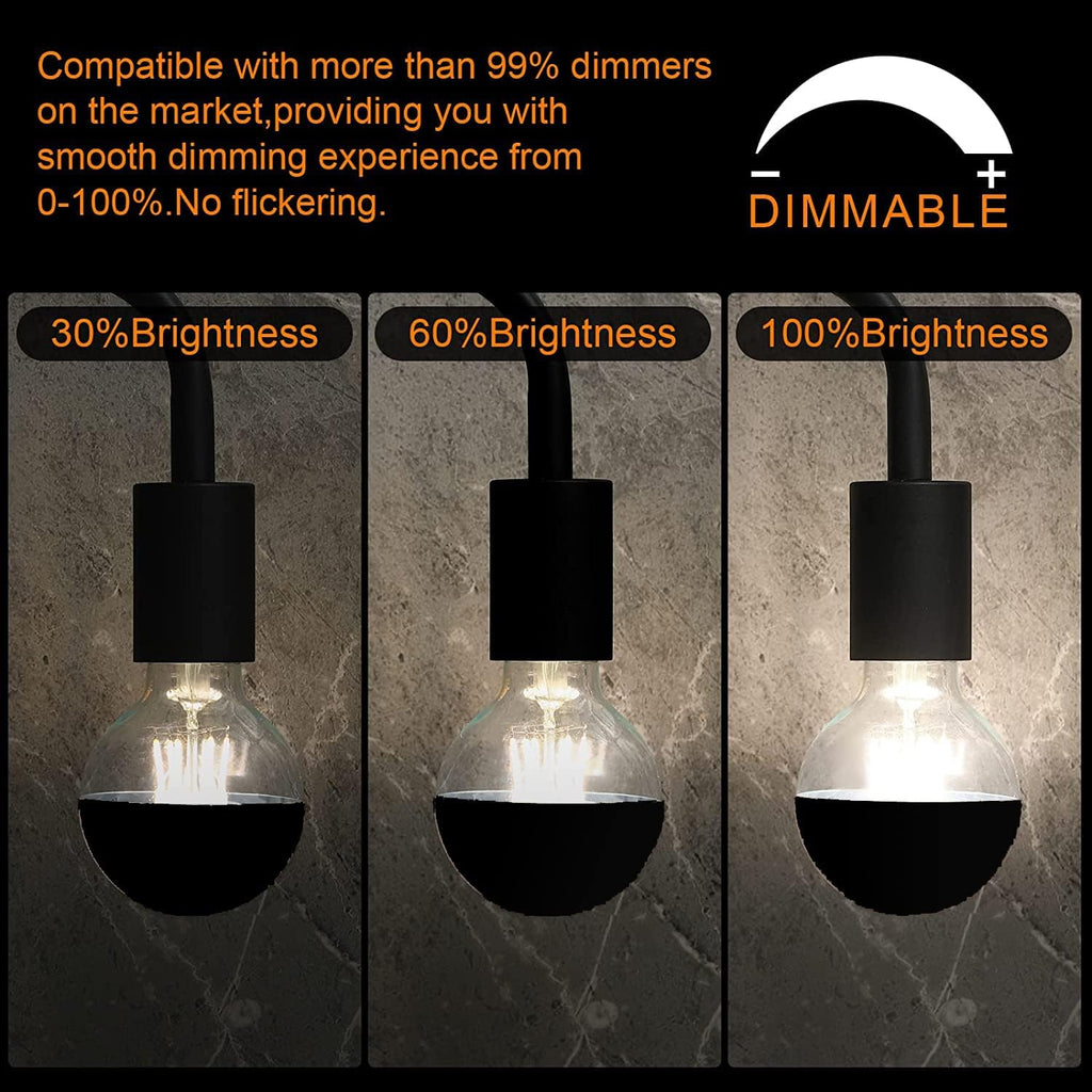 Half Chrome Light Bulb,6W Dimmable Half Black Glass,G25 Warm E26