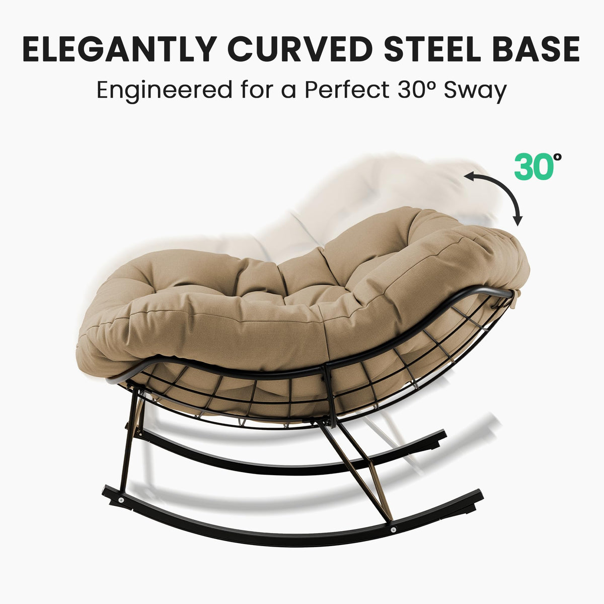Inspired Egg Style Papasan Rocking Chairs Set of 2, Oversized Chairs, Brown