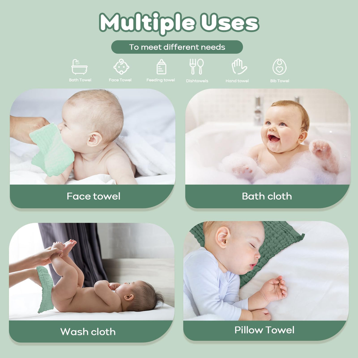 Muslin Baby Washcloths 100% Organic Cotton Face Towels 10 Pack Wash Cloths for Baby 12x12in Soft and Absorbent Baby