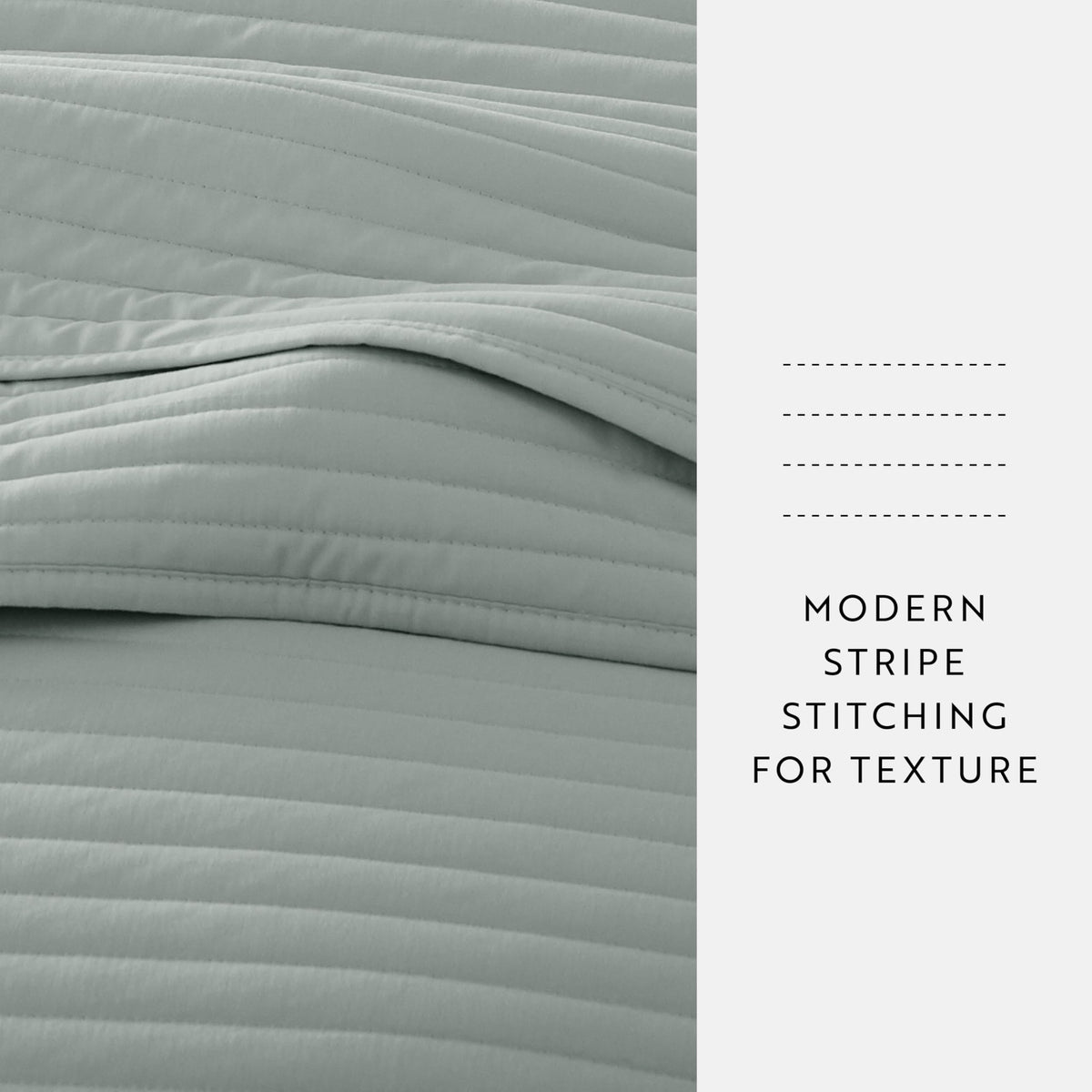 Modern Quilt Coverlet Soft Set in Stripe Stitching - Cal- Eucalyptus