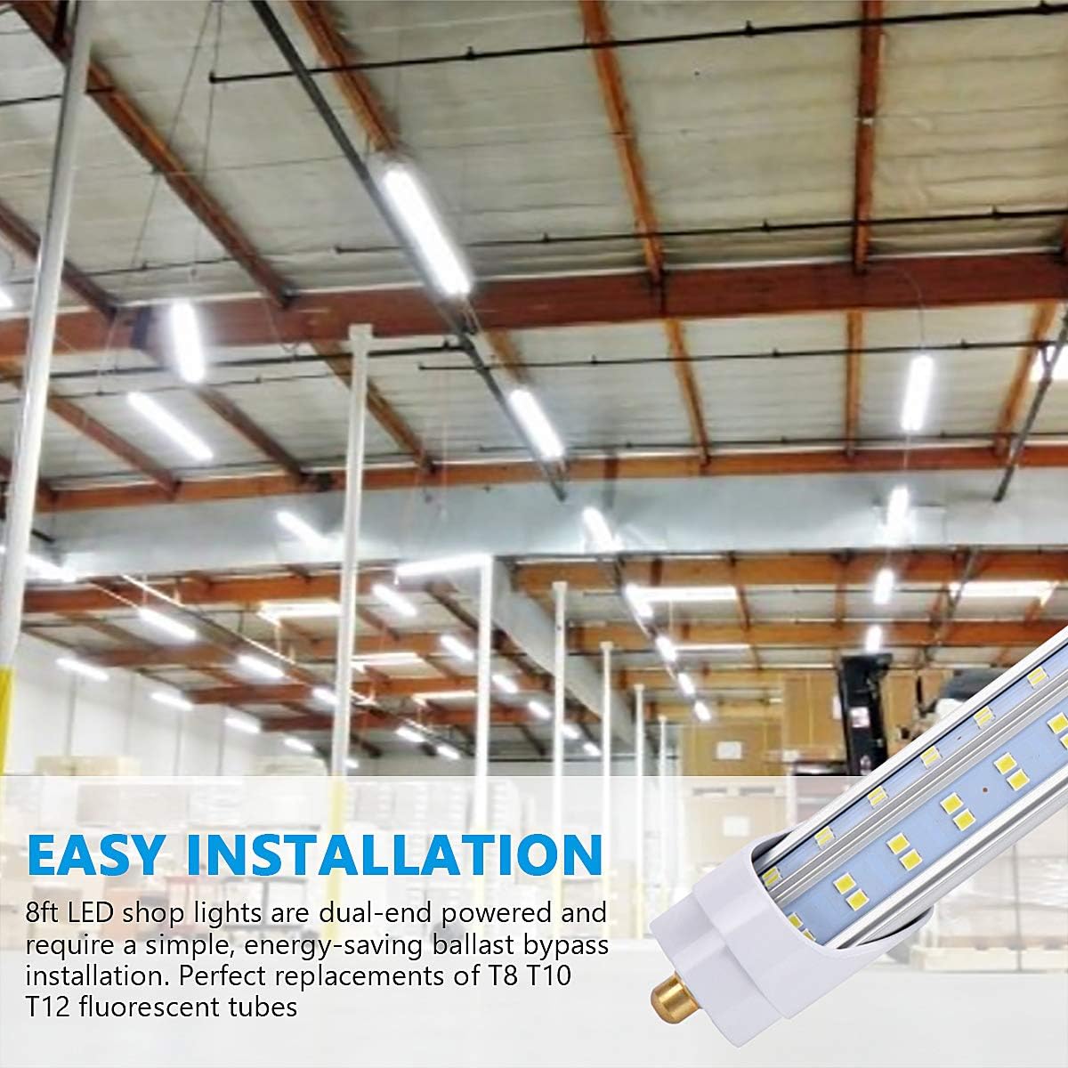 (10-Pack),8 Foot LED Bulbs,120W 19000lm 6000K Cold White, Super Bright, T8 T10 T12 LED Tube Lights, V Shaped 8FT LED