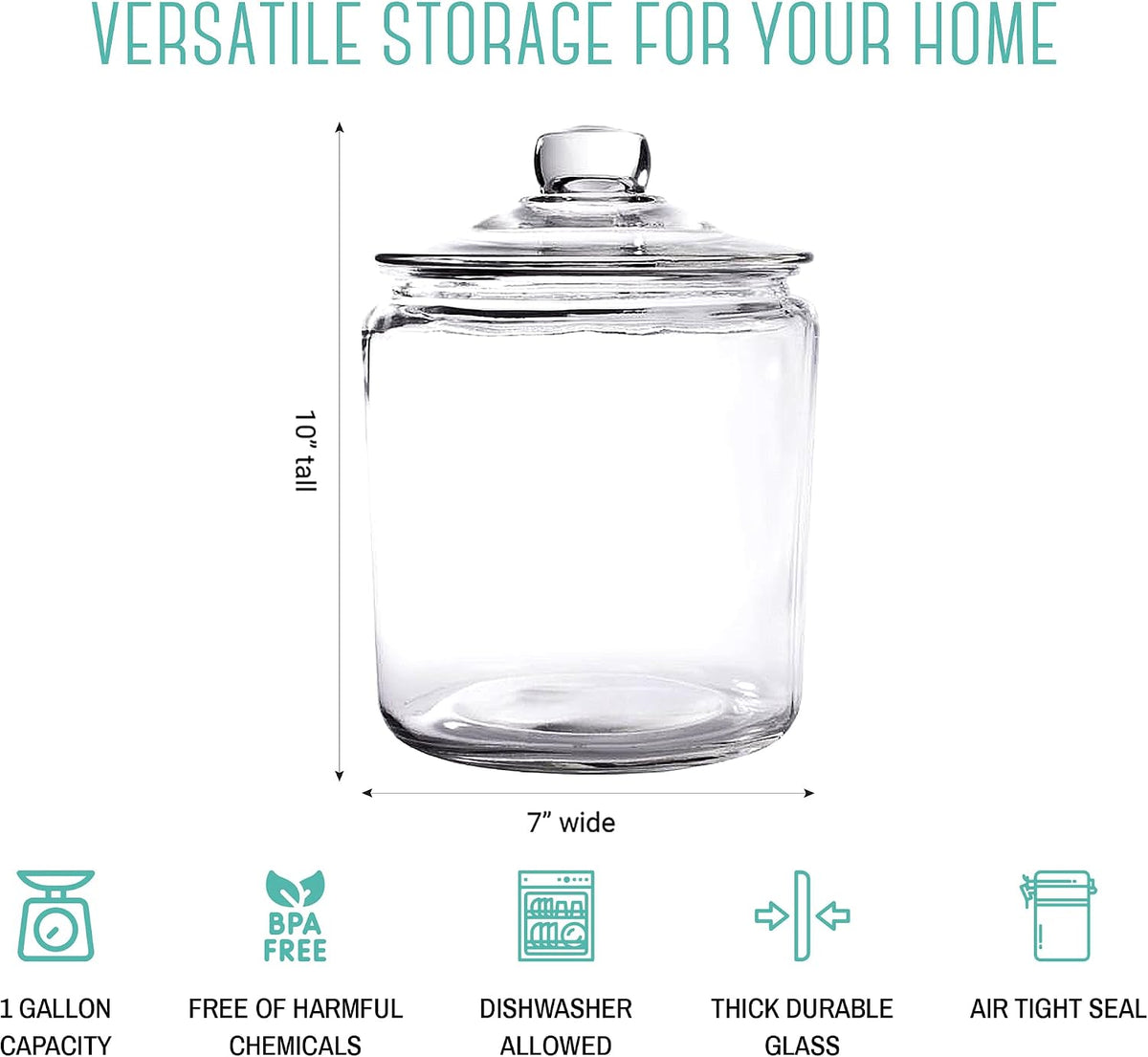 1 Gallon Cookie Jar Countertop| Airtight Glass Storage Jars for Candy, Coffee, Dog Treats| Large Glass Apothecary