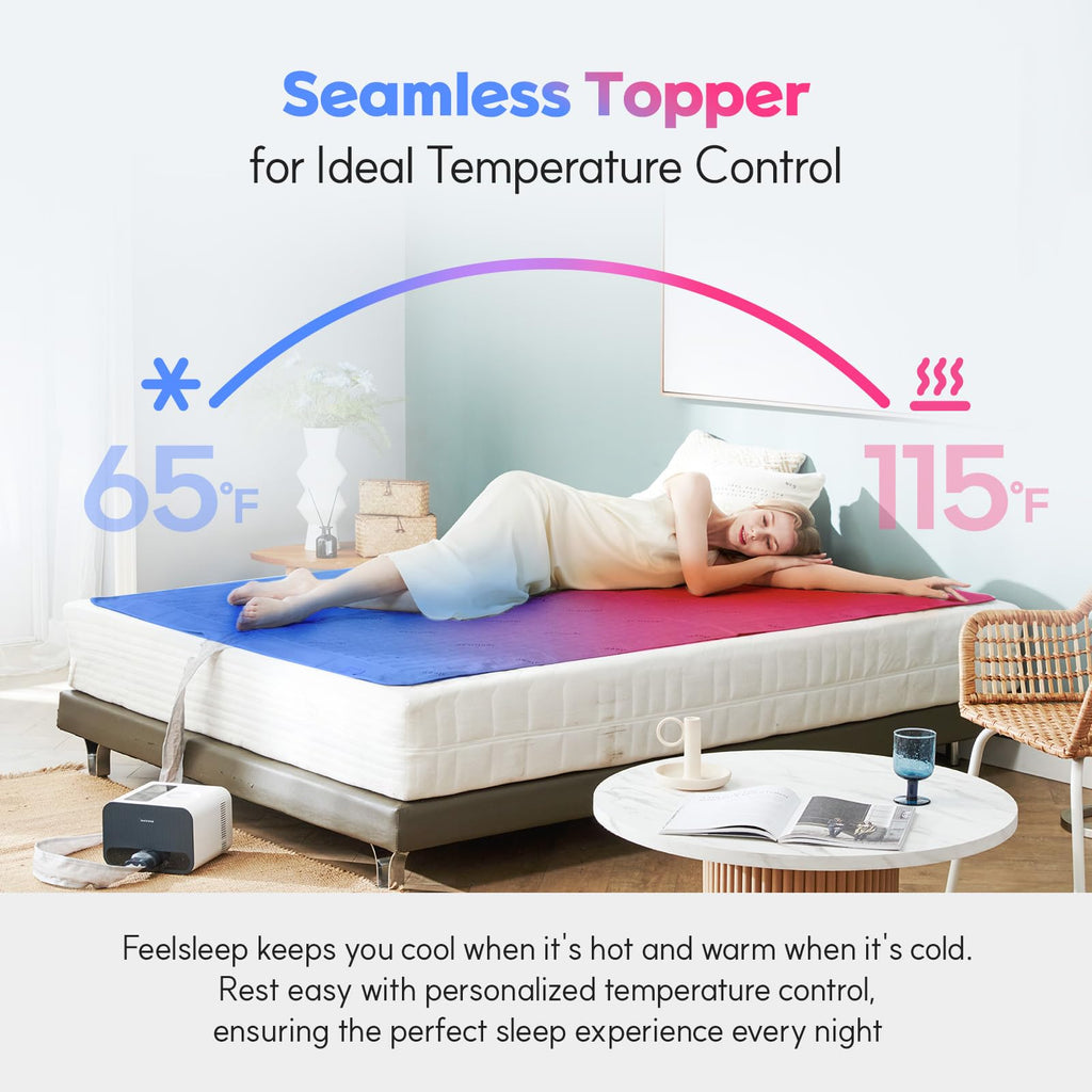 Feelsleep Electric Water Cooling and Heating Mattress Topper - Smart App-Controlled Bed Temperature System 65-115°F