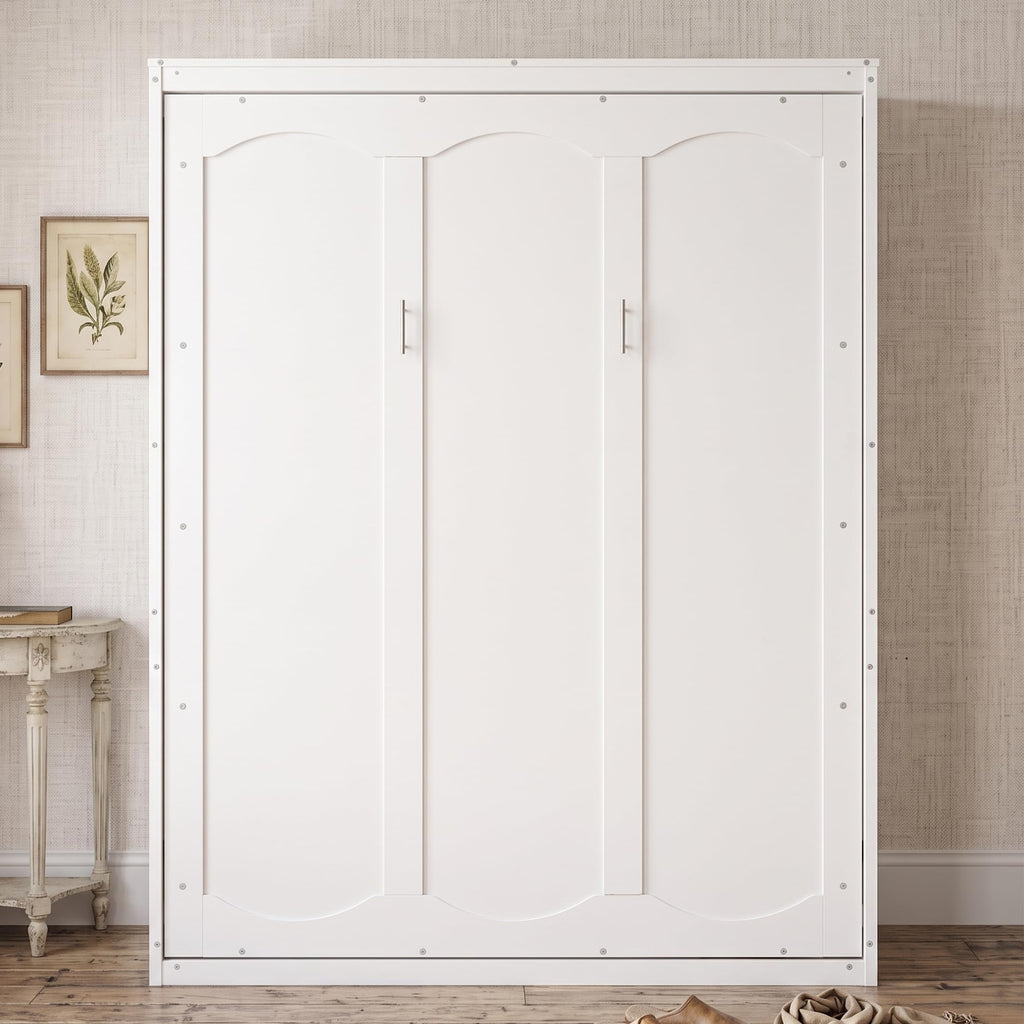 Queen Murphy Bed, Solid Wood Vertical Murphy Wall Bed Cabinet, Space-Saving for Small Spaces Office Guest Room