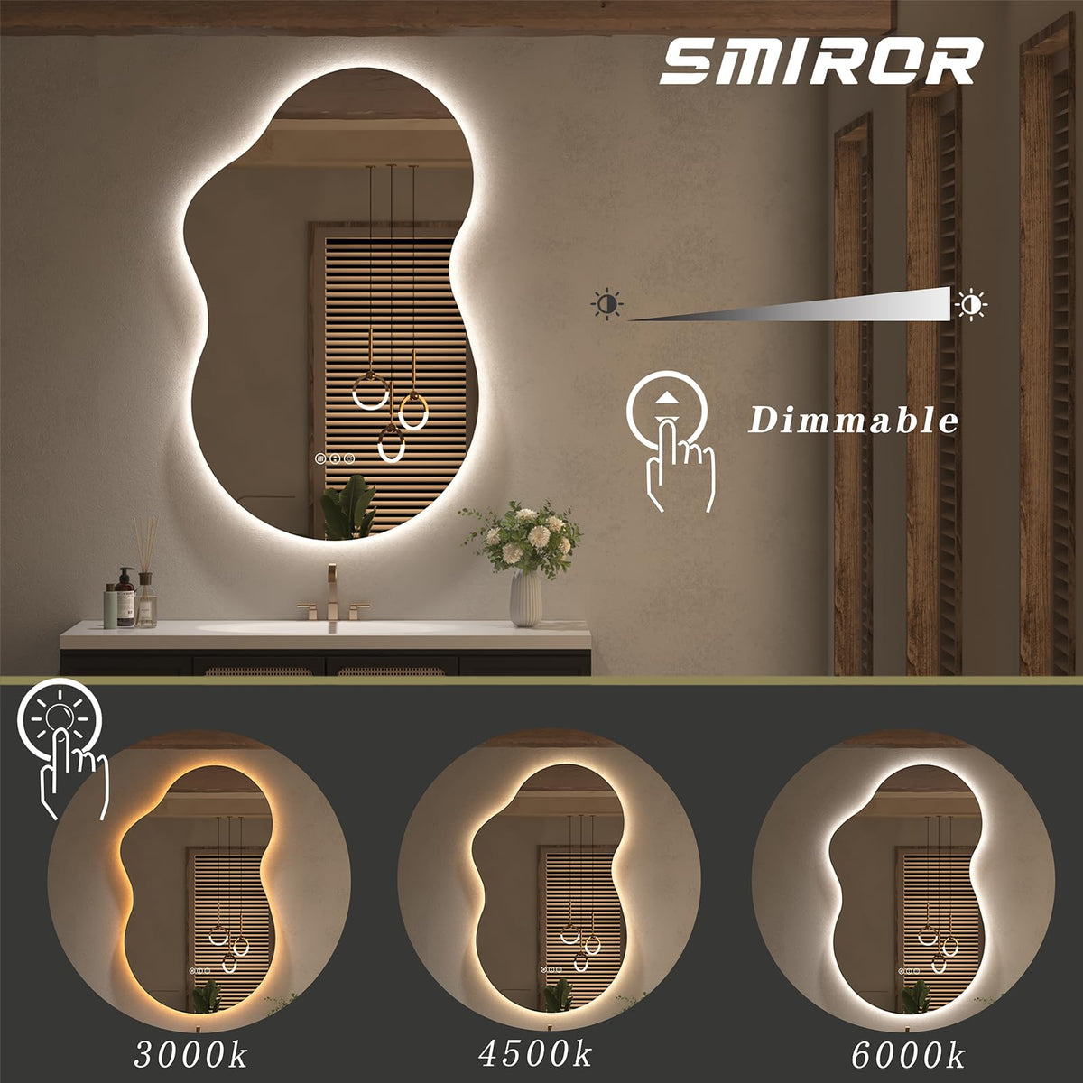 24x36 Irregular Backlit Led Lighted Bathroom Vanity Mirror