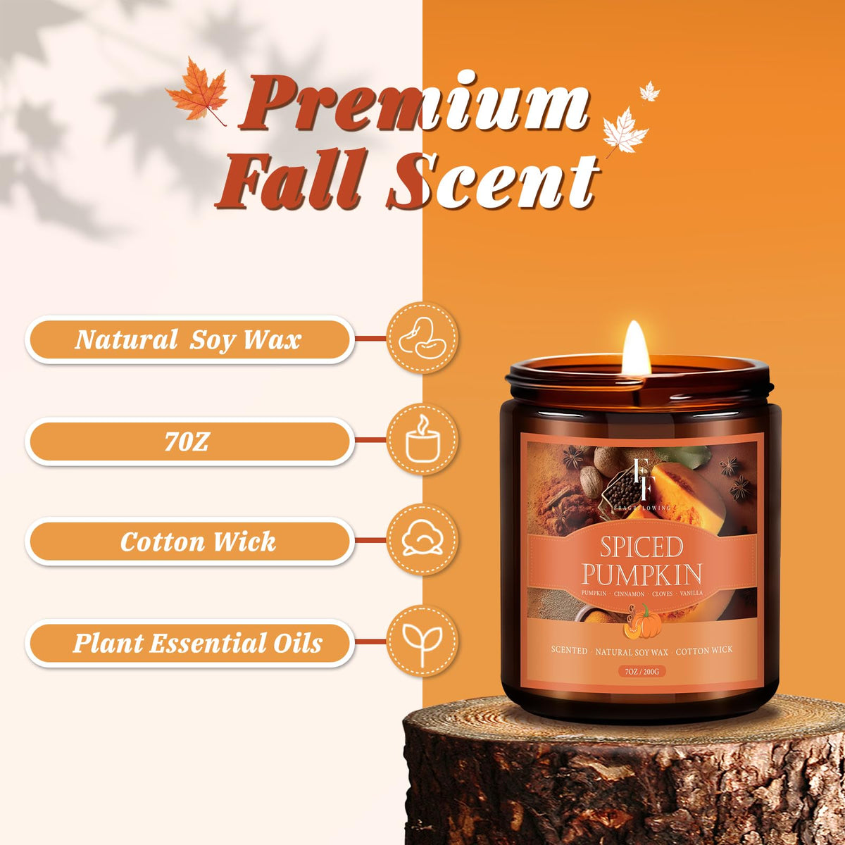 Fall Candles Set, 4 Pack Candles Scented Natural Soy Wax, Autumn Gifts Set for Women Men, Fall Fragrance of