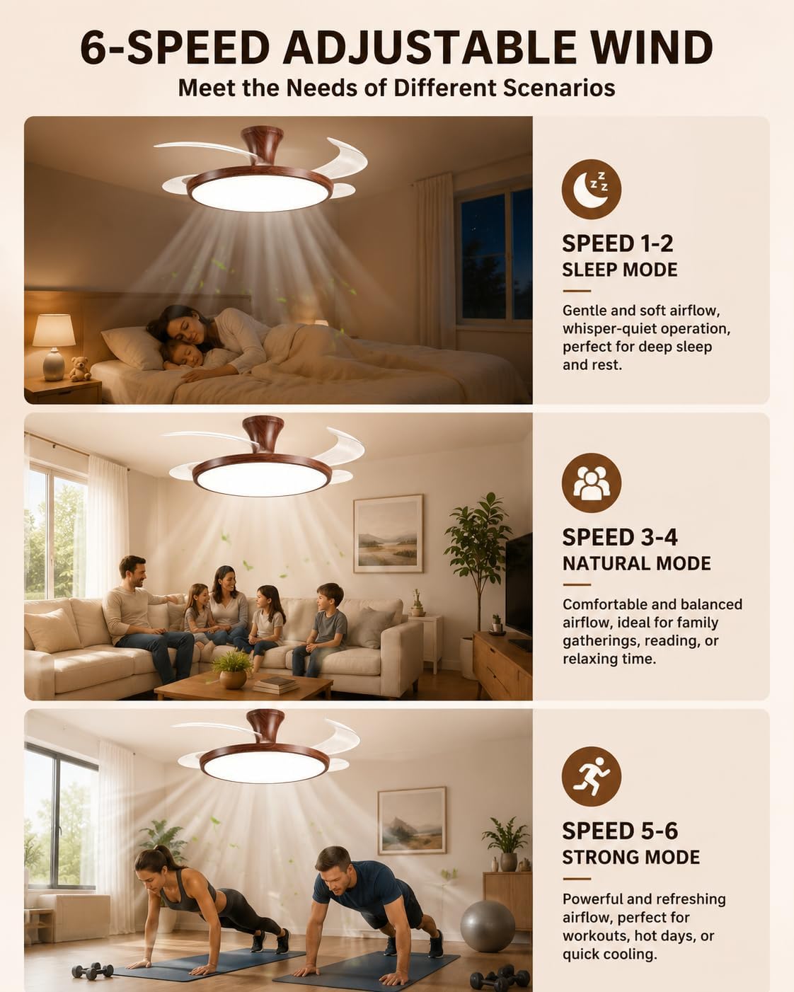 42" Chandelier Retractable Ceiling Fan with Light & Remote