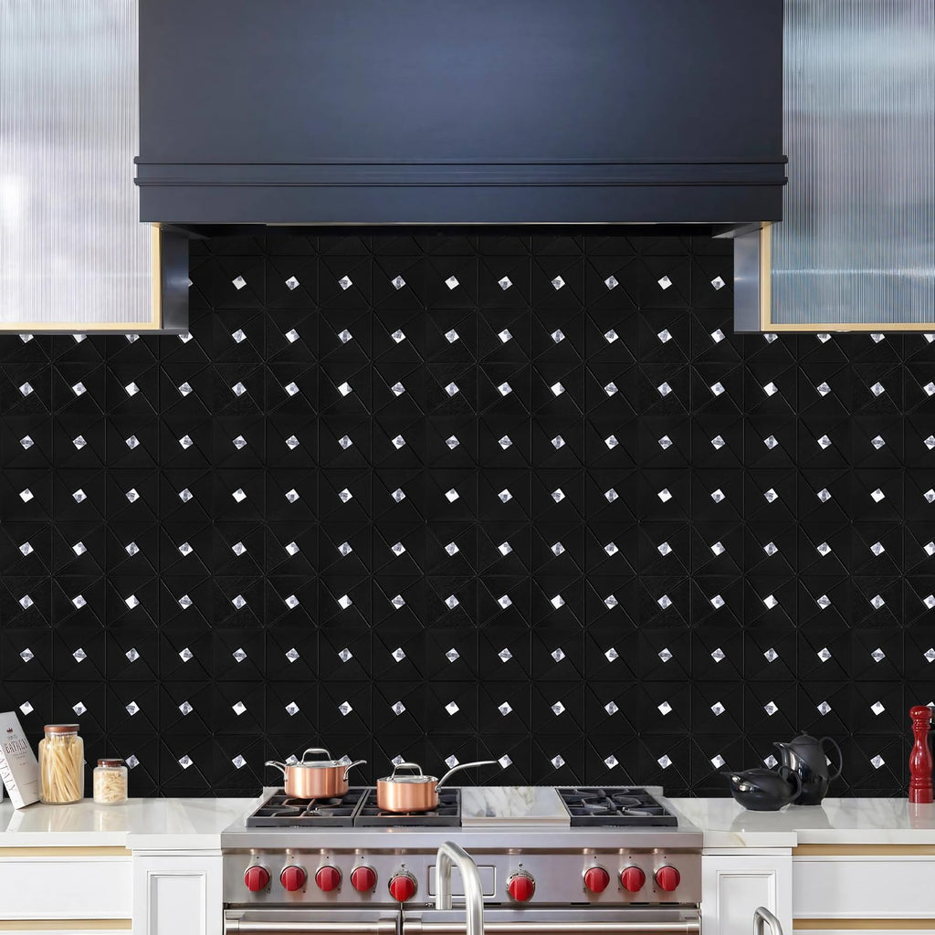 Black Mixed Glass Peel and Stick Backsplash Tile