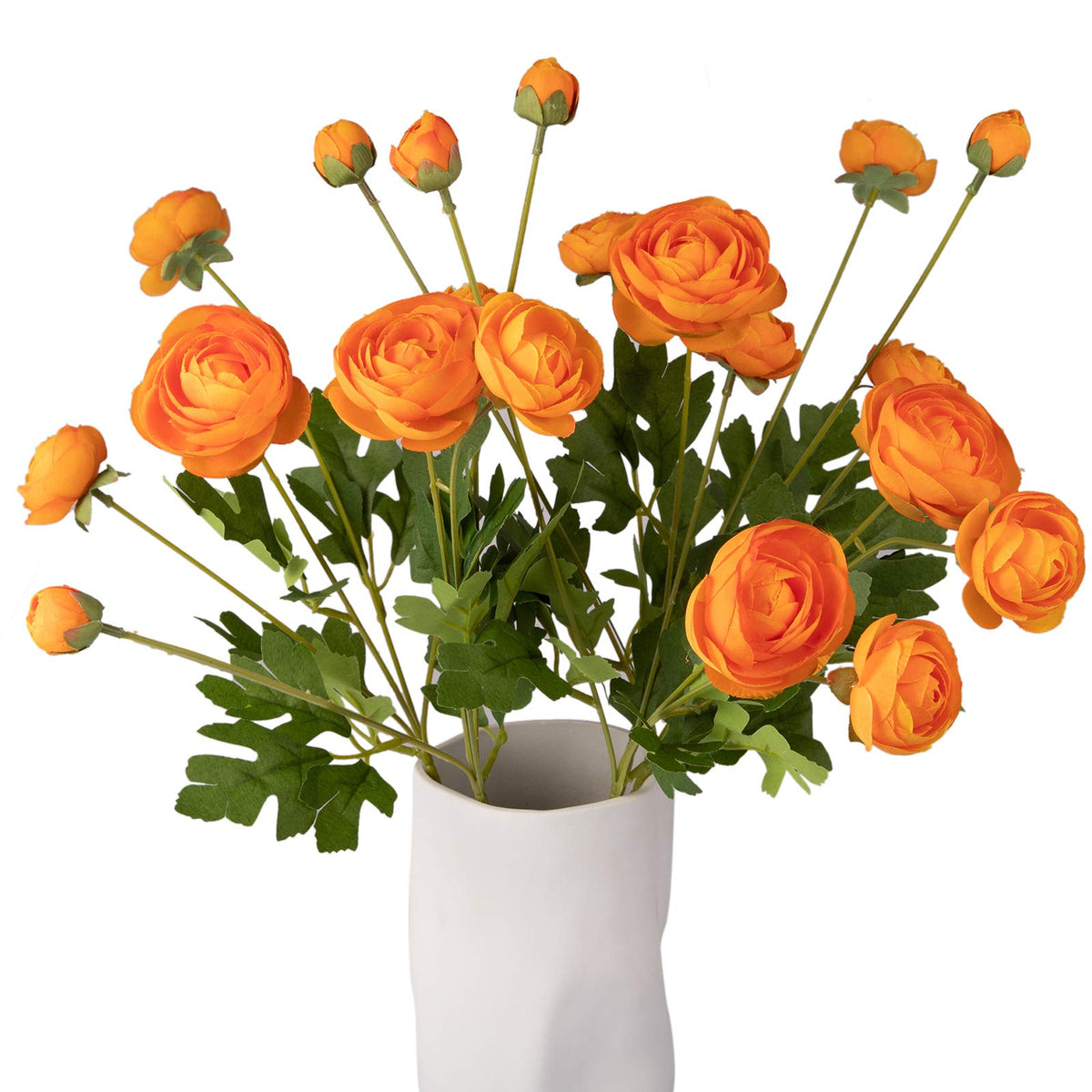 5 Stems Artificial Silk Ranunculus Flowers Orange 23" Tall, UV Resistant, Bendable Stems for Wedding Centerpieces, Home