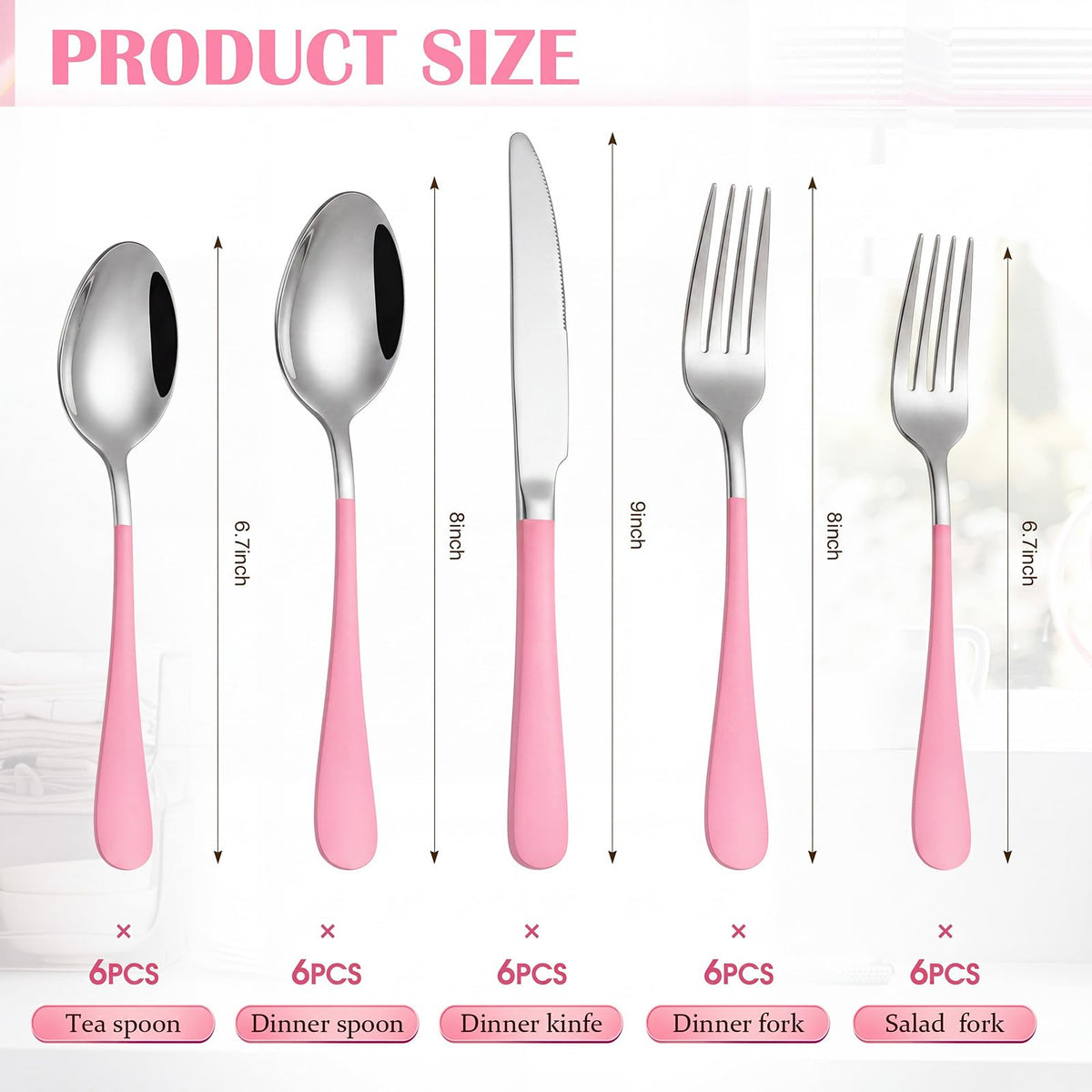30 Pcs Pink Silverware Set Stainless Steel Utensil Sets for 6 Guest